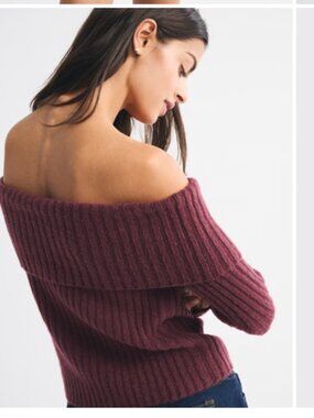 Abercrombie Ribbed Foldover Off-The-Shoulder Sweater